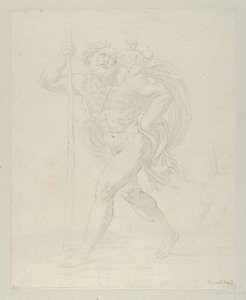 Saint Christopher går med spedbarnet Kristus på venstre skulder, motpro..., ca. 1600-1640. av Guido Reni