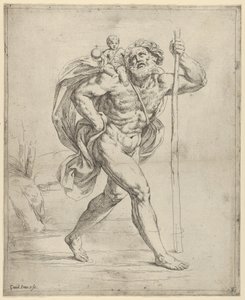 Saint Christopher går med spedbarnet Kristus på høyre skulder, ca. 1600-1640. av Guido Reni