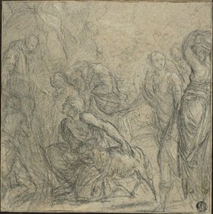 Studie for Saint Benedict mottar gaver fra bøndene av Guido Reni