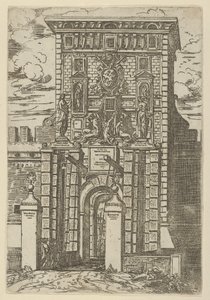 Porta Galliera, inngangsporten til Bologna og vindebro med midlertidige dekorasjoner..., 1598. av Guido Reni