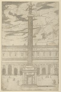 Triumfsøyle med kvinnelig berømmelsesfigur som holder en trompet på toppen, en midlertidig dekorasjon..., 1598. av Guido Reni