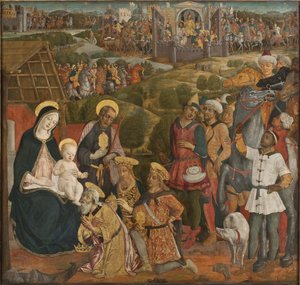 The Adoration of the Magi - The Adoration of the Magi, av Cozzarelli, Guidoccio di Giovanni (1450-1517). Tempera og olje på lerret. Mål: 168x176 cm. Nasjonalmuseet Stockholm av Guidoccio di Giovanno Cozzarelli