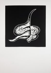 Liggende, 2019 (linosnitt) av Guilherme Pontes