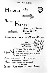 Calligram (rhebus) av Guillaume Apollinaire (1880-1918): "" Come of Dieuze""