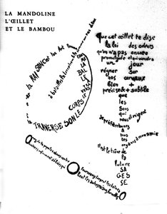 Calligram av Guillaume Apollinaire (1880-1918): "Mandolinen, nelliken og bambusen""