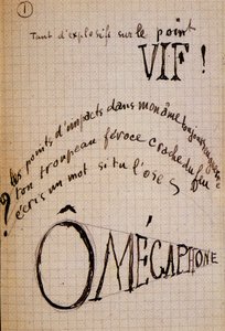 Calligram av Guillaume Apollinaire - i "" Cotton in the ears "", autografmanuskript av 17 blader