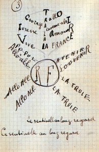 Calligram av Guillaume Apollinaire - i "" Cotton in the ears", autografmanuskript av 17 blader av Guillaume Apollinaire