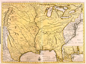 Kart over Louisiana (USA) og Mississippi-elven (radering av Guillaume Delisle
