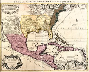 Kart over Mexico og Florida (USA) med de karibiske øyene (Cuba, Haiti, Jamaica, Antillene) (radering