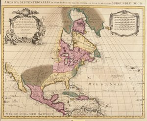 Kart over Nord-Amerika (Grønland, Canada, USA, Mexico og de karibiske øyene: Cuba, Haiti, Jamaica, Vest-India) (radering)