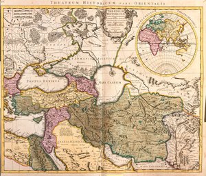 Kart over nabolandene i Det kaspiske hav (Russland, Armenia, Persia, Kasakhstan, Turkmenistan) (radering