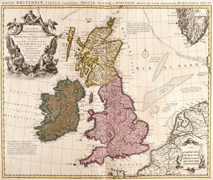 Kart over De britiske øyer, kongedømmene England, Skottland og Irland (etsing av Guillaume Delisle