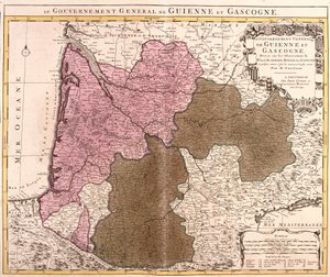 Kart over regjeringen i Guyenne og Gascogne (Frankrike) (radering av Guillaume Delisle