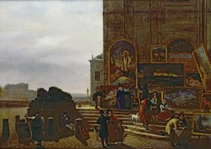 Selger malerier utenfor Institut de France, 1837 av Guillaume Frederic Ronmy