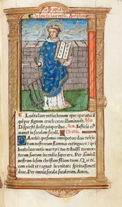 Trykt Timebok Bruk av Roma: fol. 101r, St. Lawrence, 1510. av Guillaume Le Rouge