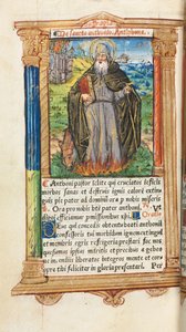 Trykt Timebok Bruk av Roma: fol. 104v, St. Anthony Abbed, 1510. av Guillaume Le Rouge