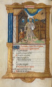 Trykt Timebok Bruk av Roma: fol. 10v, september-kalenderillustrasjon, 1510.