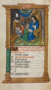 Trykt Timebok Bruk av Roma: fol. 3v, februarkalenderillustrasjon, 1510. av Guillaume Le Rouge