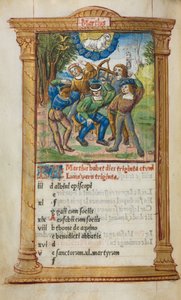 Trykt Timebok Bruk av Roma: fol. 4v, mars kalenderillustrasjon, 1510. av Guillaume Le Rouge