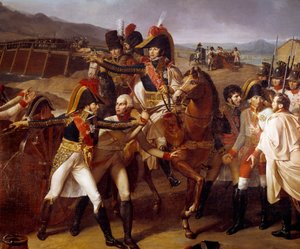 Overraskelse av broen til Tabour på Donau 14/11/1805 Seier av marechaux Lannes og Murat over prinsen av Auersperg. Detalj som skildrer Jean Lannes, hertugen av Montebello (1769-1809), Joachim Murat (1787-1815) under den første Donau-kampanjen. Smerte
