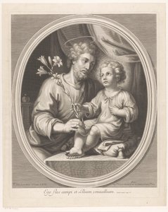 Christ Child gir Saint Joseph en lilje av Guillaume Vallet