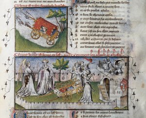 Hvordan Venus ankommer og stormet slottet bygget av sjalusi, Miniatyr av Guillaume Lorris fra manuskriptet Le Romanesque de la Rose,