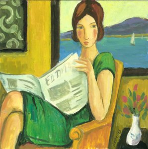 Jente som leser avisen, 2013 (gouache på papir)