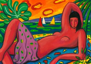 Naken på stranden, 2011 (gouache på papir)