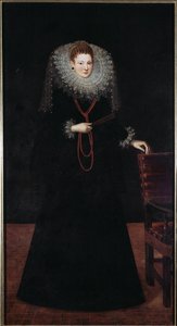 Portrett av en edel dame fra Genova Maleri av Guilliam Van Deynen (1575-1624) 1610 Dim 225x120 cm Musei di Strada Nuova (ex Palazzo Bianco) Genes, Italia av Guilliam van Deynen