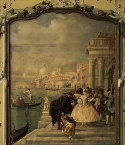 Maskert dame foran salutten, Venezia av Guiseppe Ponga