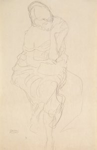 Sett forfra av personen som sitter på en krakk av Gustav Klimt