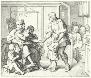 Martin Luther på skolen (gravering) av Gustav Ferdinand Leopold Konig