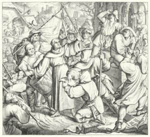 Martin Luther forkynner mot opprørerne og bondekrigen (gravering) av Gustav Ferdinand Leopold Konig