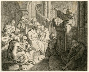 Martin Luther forkynner i klosteret, foran Staupitz, hans farsvenn av Gustav Ferdinand Leopold Konig