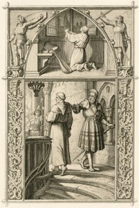 Martin Luther forbereder seg ved en bønn til møtet med keiseren (bildet over); hovedbilde : Luther møter ridderen George (Georg) von Frundsberg (Jorg von Fronsberg, Freundsbergin av Gustav Ferdinand Leopold Konig