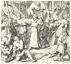 Martin Luther holder tilbake ikonoklastene ved Wittenberg (gravering) av Gustav Ferdinand Leopold Konig