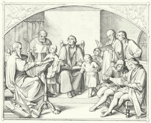 Martin Luther synger med et kirkekor (gravering) av Gustav Ferdinand Leopold Konig