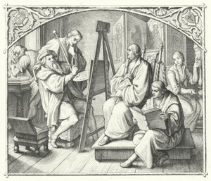 Martin Luther sitter for et maleri av Lucas Cranach den eldste (gravering) av Gustav Ferdinand Leopold Konig