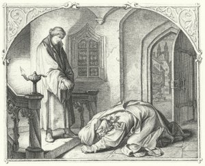 Martin Luther med kjøpmannen Hans Kohlhase (gravering) av Gustav Ferdinand Leopold Konig