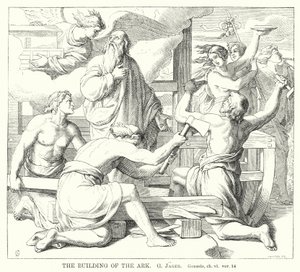 The Building of the Ark, Genesis, ch vi, ver 14 (gravering) av Gustav Jager