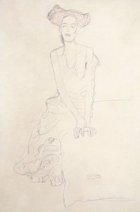 august Ruhubeit den unge kvinnen, støttet seg selv med hendene, 1908 av Gustav Klimt