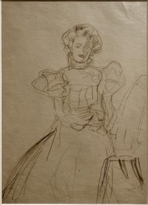 Portrett av Sonja Knips - Sitter i en stol forfra av Gustav Klimt