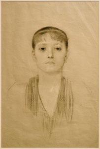 Halvkort portrett av en jente forfra av Gustav Klimt