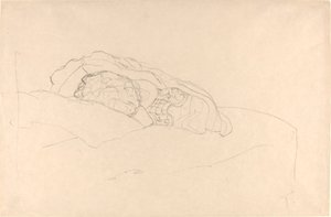 Sammenkrøllet jente på sengen av Gustav Klimt