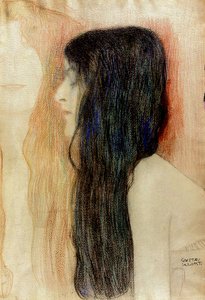 Jente med langt hår, 1898-99 (pastell på papir) av Gustav Klimt