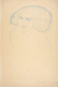 Hodet til en kvinne, ca. 1916. av Gustav Klimt