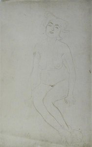 Naken kvinne sittende, ca. 1903 (blyant og rød fargestift på japansk papir) (s/hvitt-bilde) av Gustav Klimt