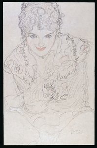 Portrett med høyre hånd på haken, ca. 1917-18 av Gustav Klimt