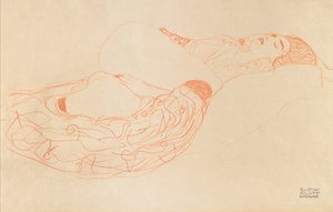 Liggende halvnaken onanering, 1912-1913 av Gustav Klimt