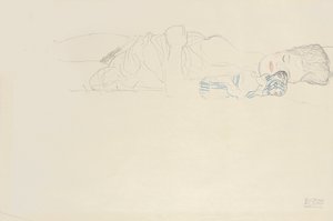 Tilbakelent halvnaken til høyre, ca. 1914-15 av Gustav Klimt